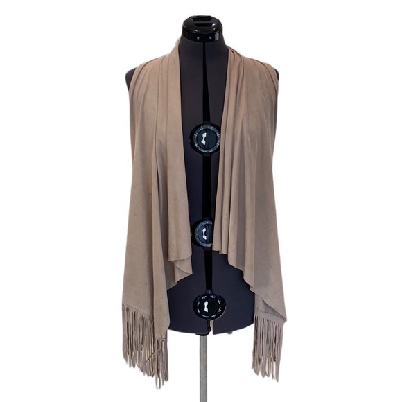 Pink Rose Vest Sleeveless Fringe Cardigan Size XS Polyester/Spandex Confortable - Picture 1 of 8